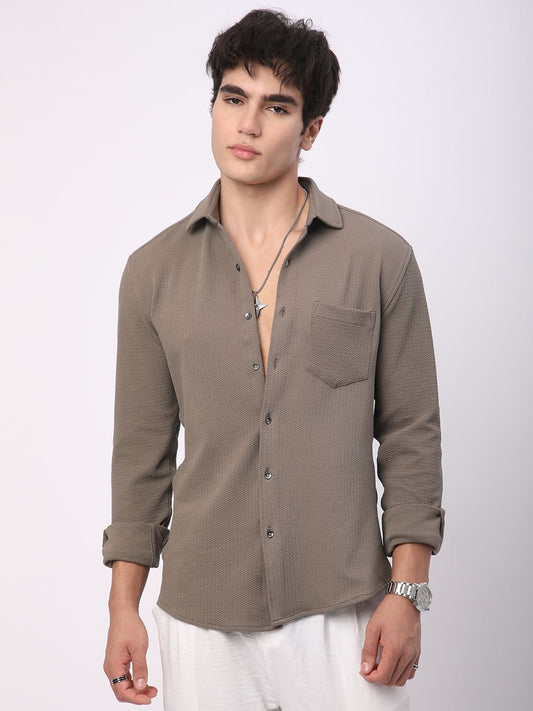 Meticulous Peanut Brown Jacquard Shirt