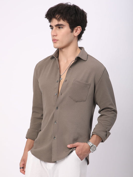 Meticulous Peanut Brown Jacquard Shirt