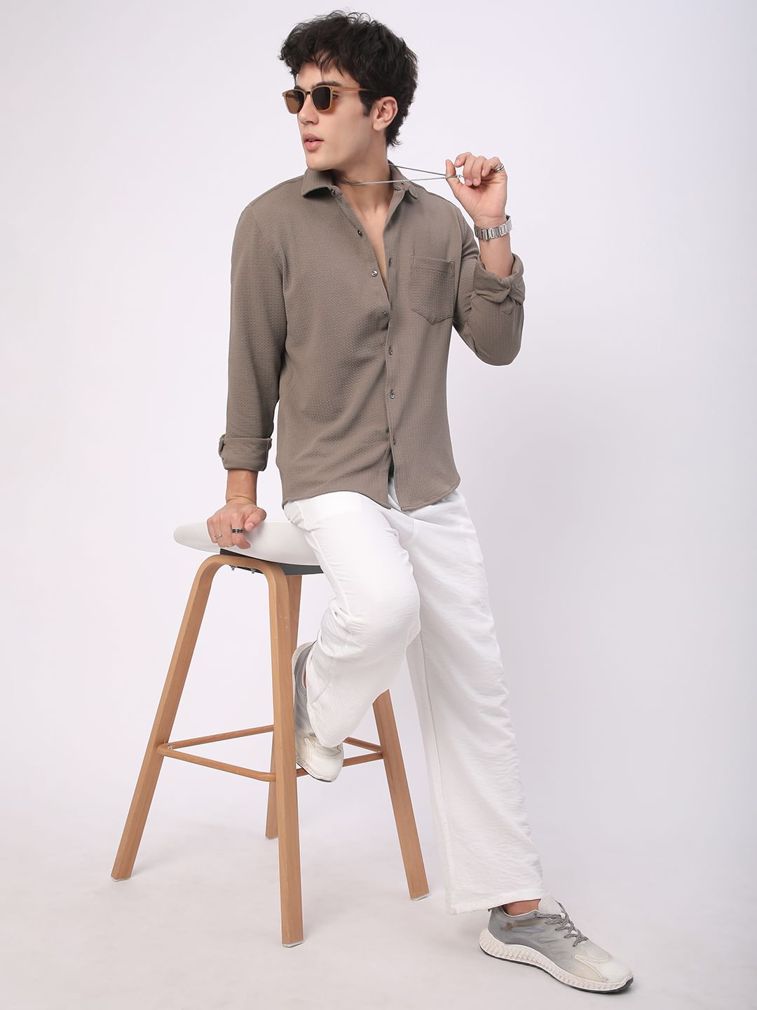 Meticulous Peanut Brown Jacquard Shirt