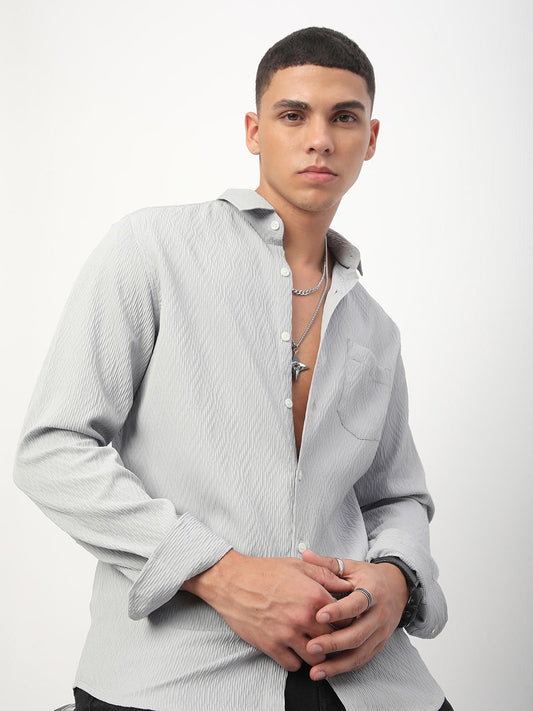 Detailed Cloud Grey Jacquard Shirt