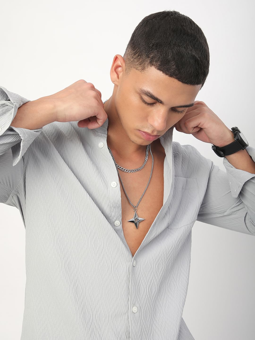 Detailed Cloud Grey Jacquard Shirt