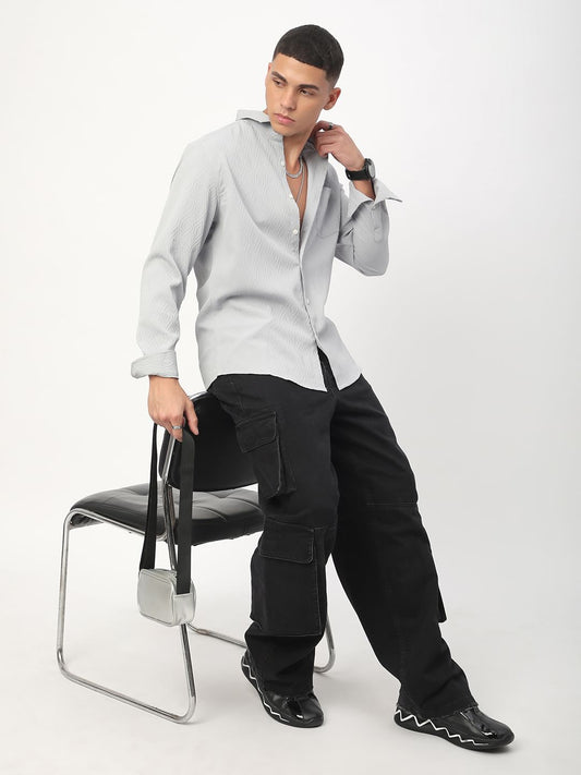 Detailed Cloud Grey Jacquard Shirt