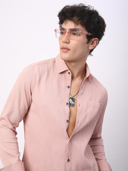 Detailed Peach Jacquard Shirt