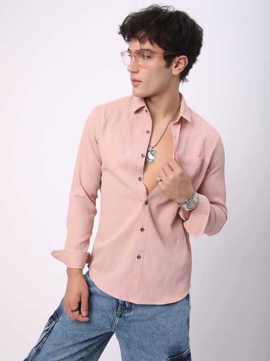 Detailed Peach Jacquard Shirt