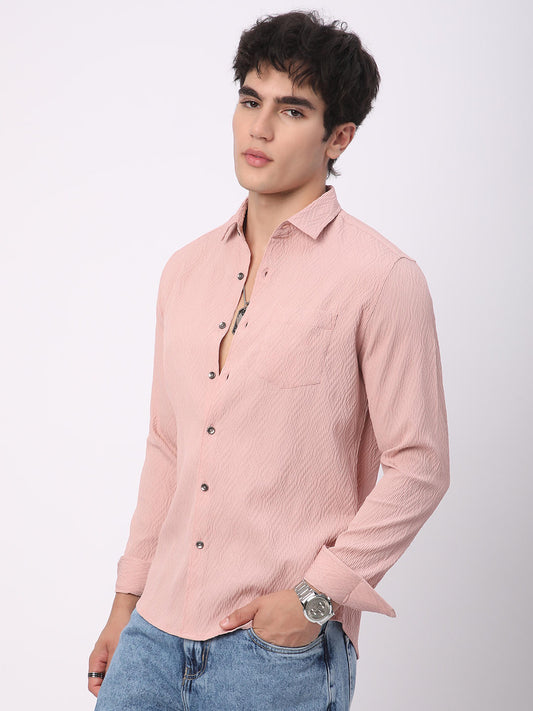 Detailed Peach Jacquard Shirt