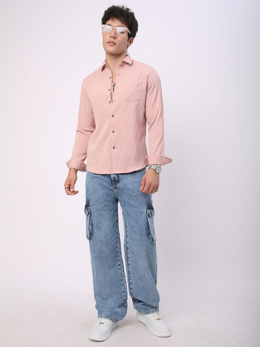 Detailed Peach Jacquard Shirt
