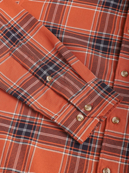 Premium Cotton Fiery Tangerine Checkered Shirt