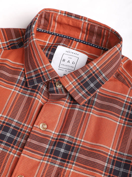 Premium Cotton Fiery Tangerine Checkered Shirt