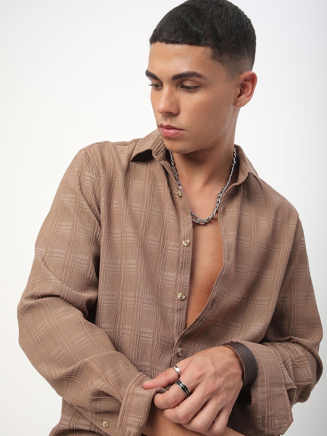 Tawny Brown Textured Creased Shirt