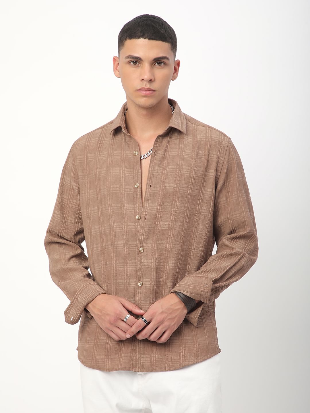 Tawny Brown Textured Creased Shirt