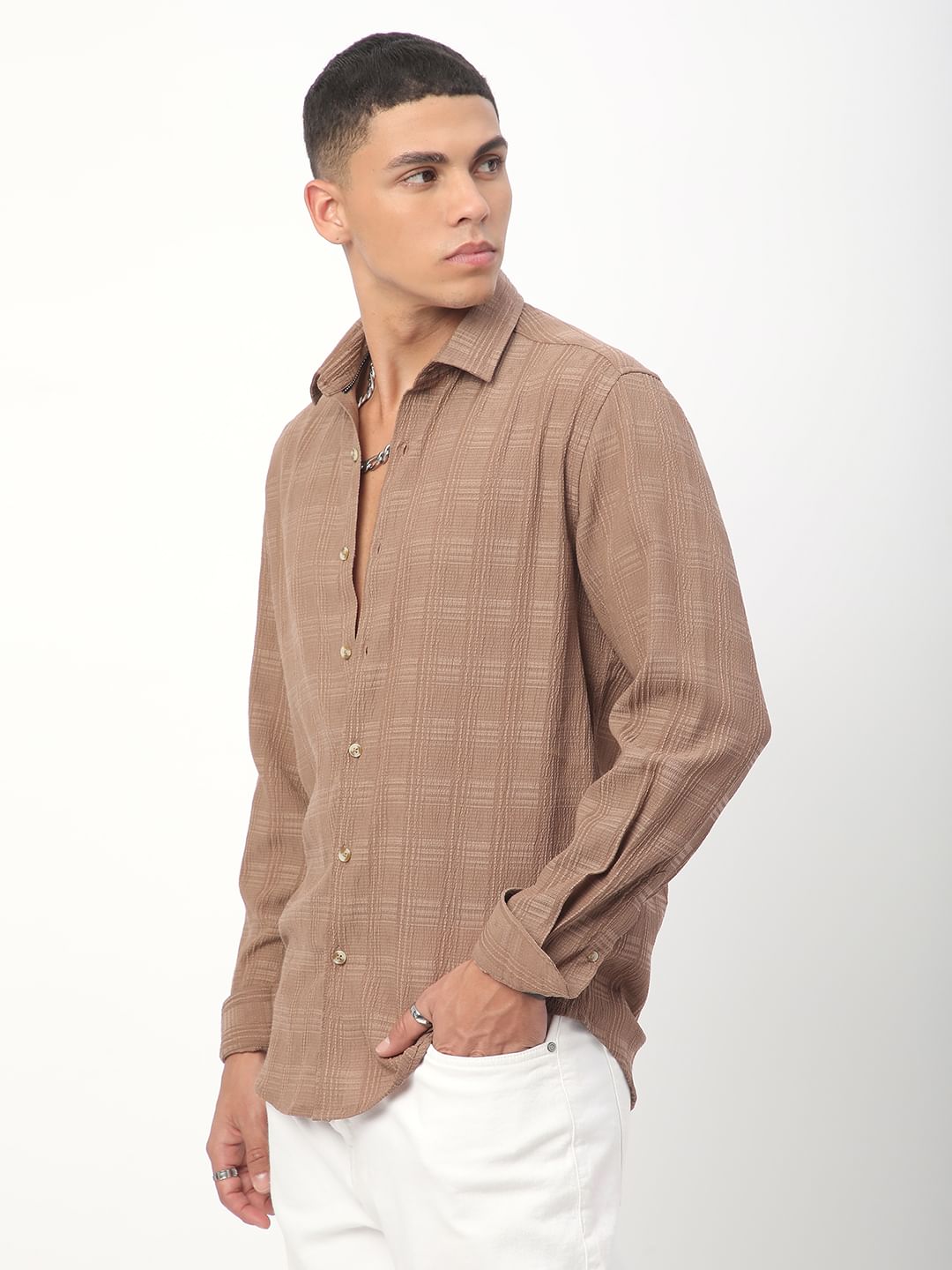 Tawny Brown Textured Creased Shirt