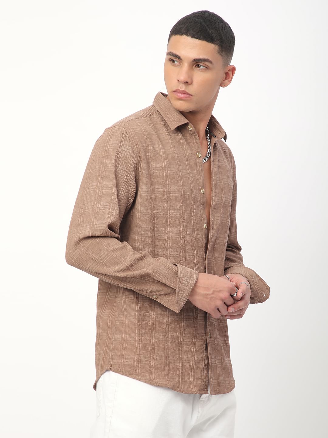 Tawny Brown Textured Creased Shirt