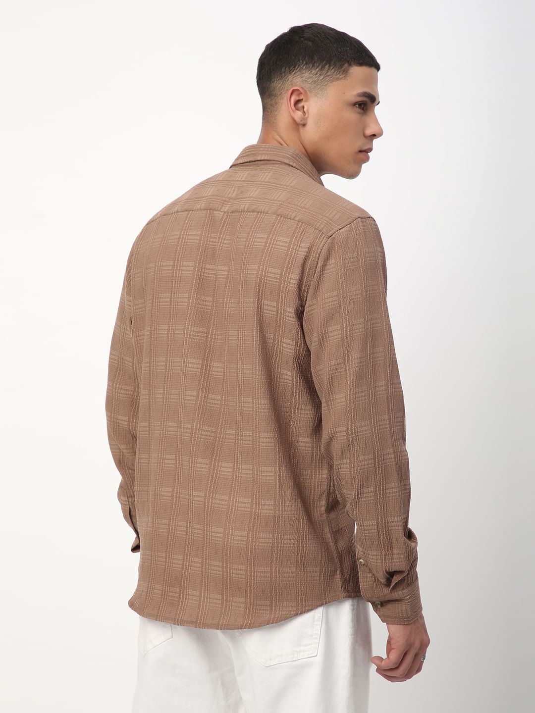 Tawny Brown Textured Creased Shirt