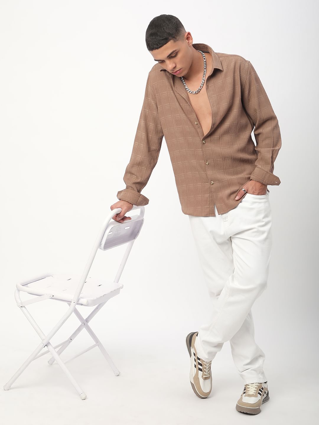 Tawny Brown Textured Creased Shirt