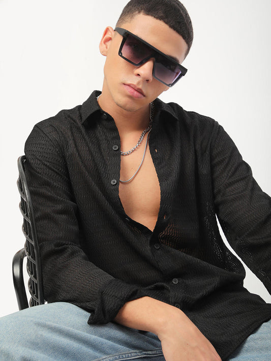 Intense Black Wavy Textured Shirt