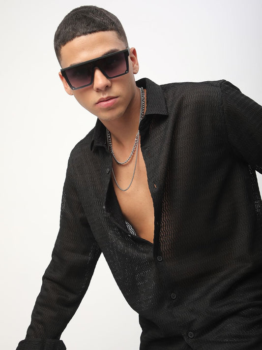 Intense Black Wavy Textured Shirt