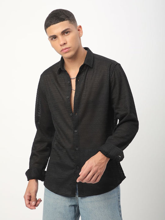 Intense Black Wavy Textured Shirt
