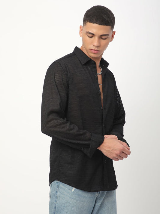 Intense Black Wavy Textured Shirt