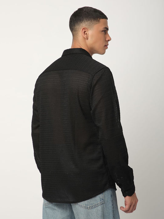 Intense Black Wavy Textured Shirt