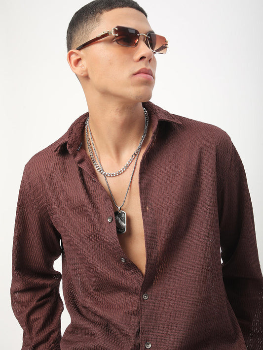 Chocolate Brown Wavy Textured Shirt