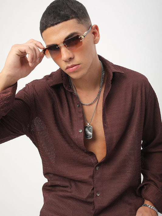 Chocolate Brown Wavy Textured Shirt