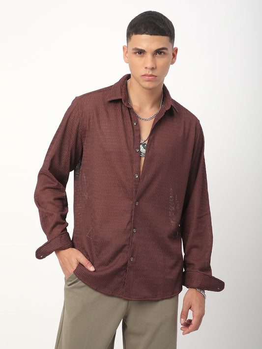 Chocolate Brown Wavy Textured Shirt