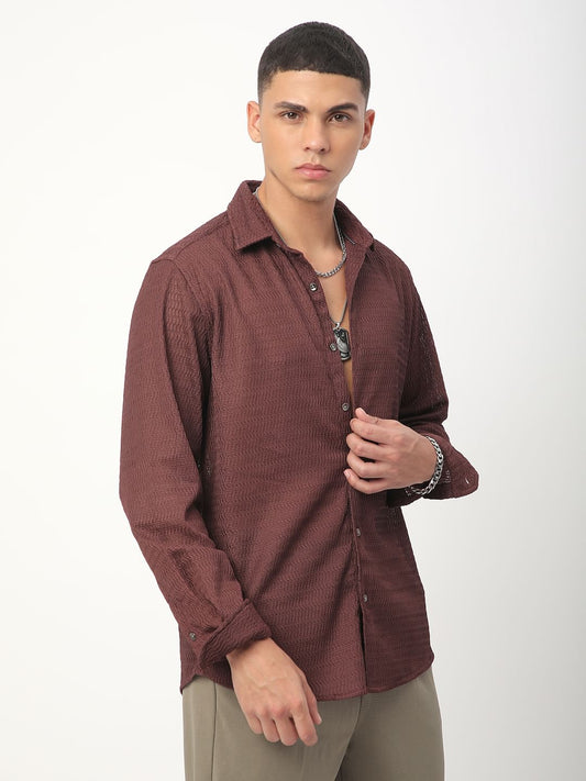 Chocolate Brown Wavy Textured Shirt