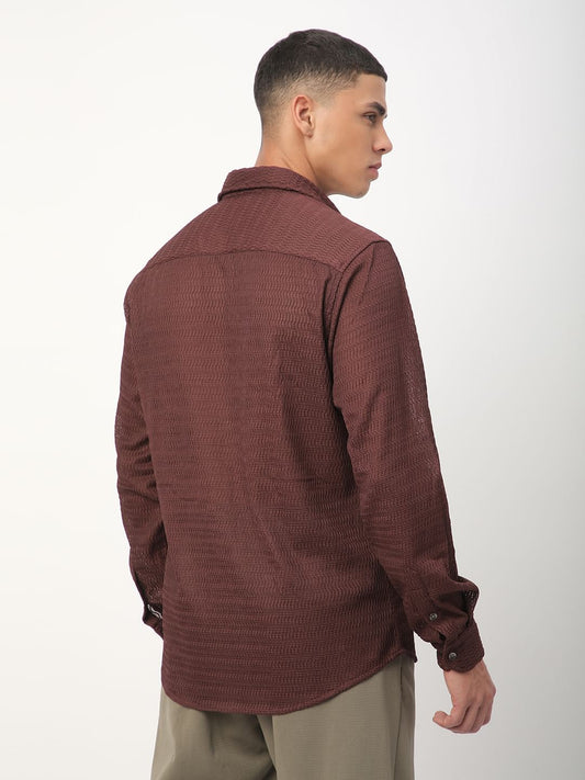 Chocolate Brown Wavy Textured Shirt