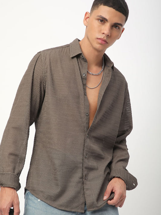 Pale Olive Wavy Textured Shirt