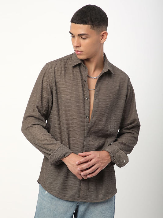Pale Olive Wavy Textured Shirt