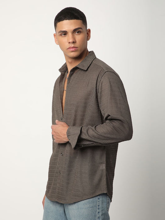Pale Olive Wavy Textured Shirt