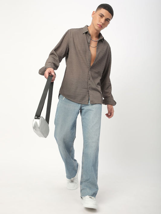 Pale Olive Wavy Textured Shirt