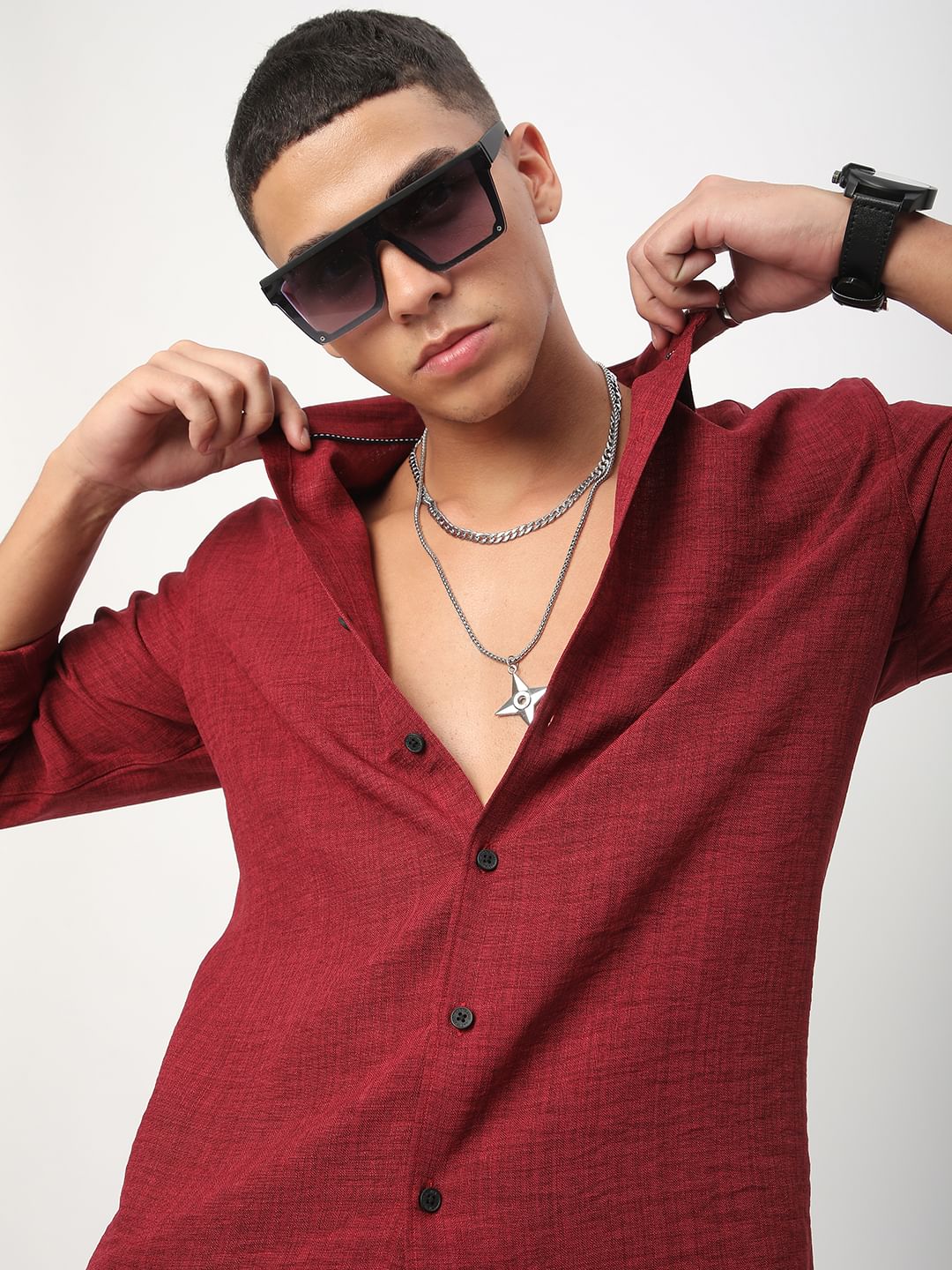 Currant Red Linen Shirt