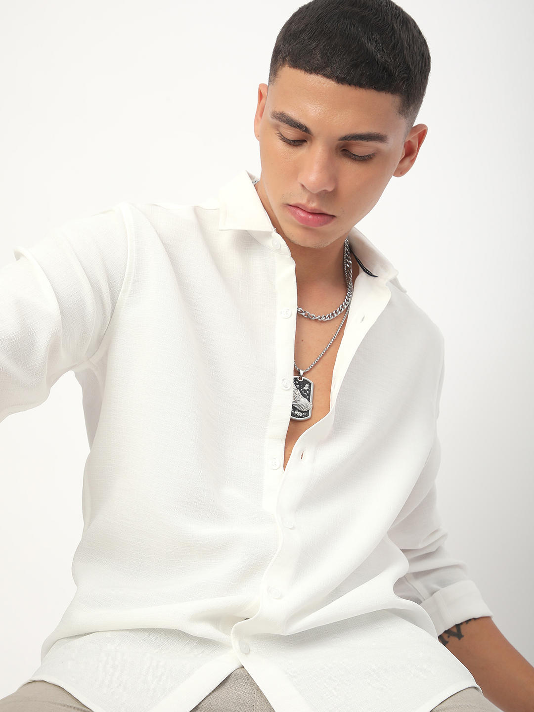 Vintage Solid White Linen Shirt