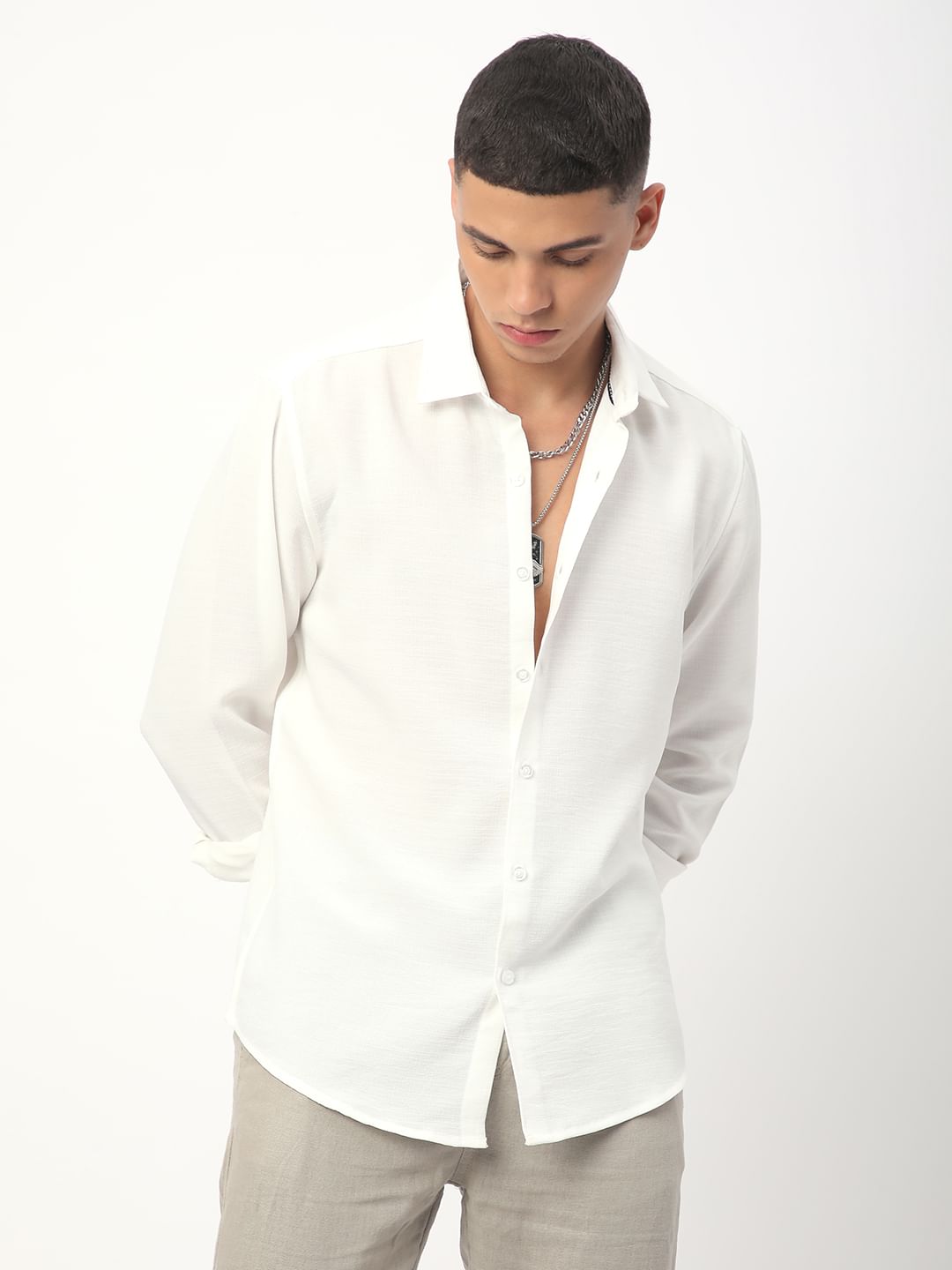 Vintage Solid White Linen Shirt