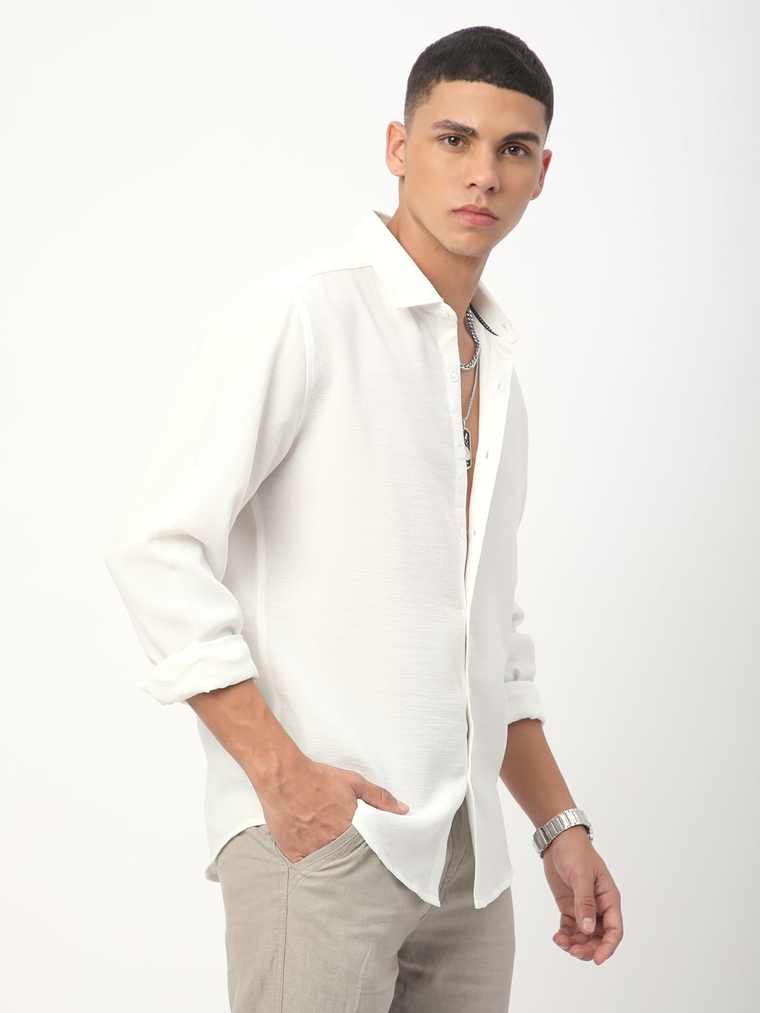 Vintage Solid White Linen Shirt