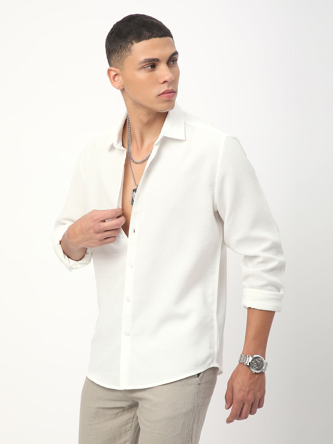 Vintage Solid White Linen Shirt