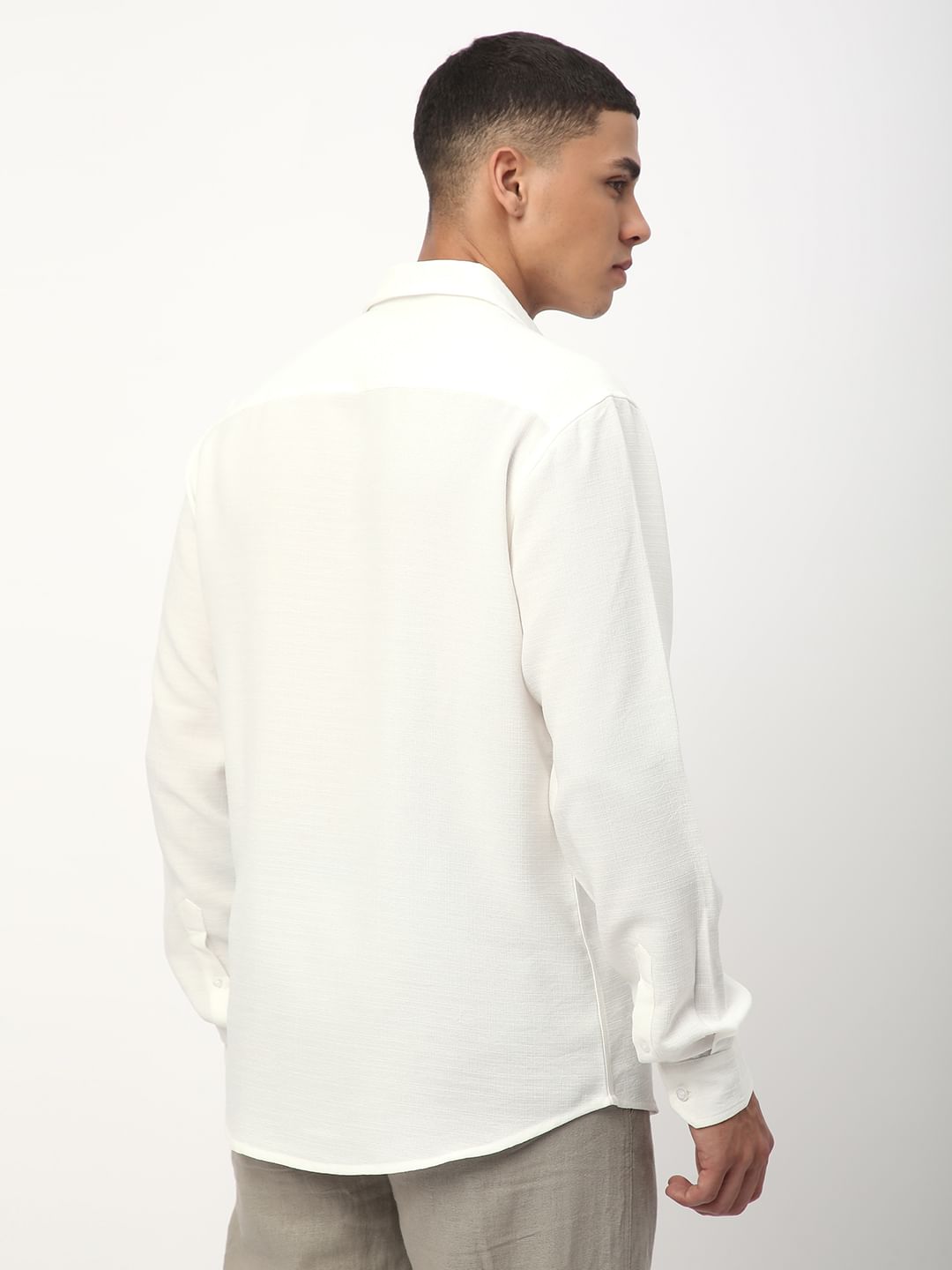 Vintage Solid White Linen Shirt