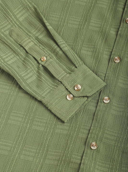 Sap Green Textured Creased Shirt