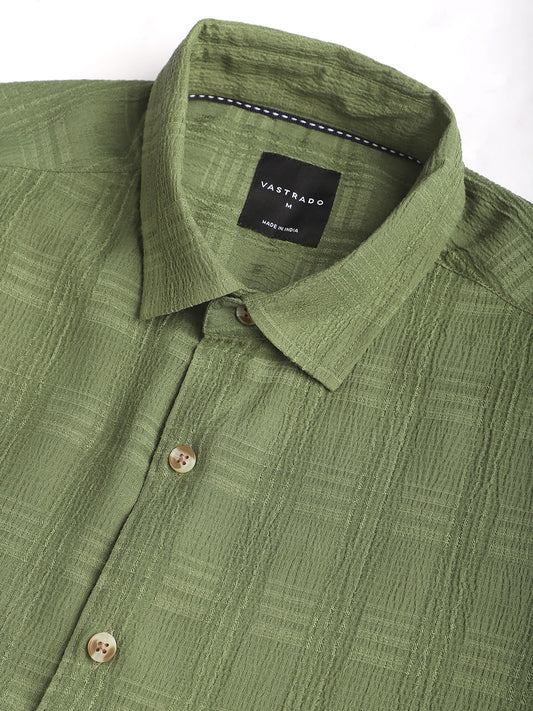Sap Green Textured Creased Shirt