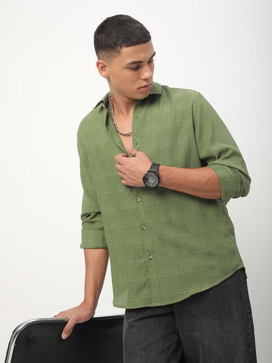 Sap Green Textured Creased Shirt