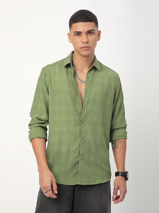 Sap Green Textured Creased Shirt