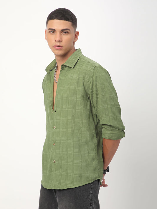 Sap Green Textured Creased Shirt