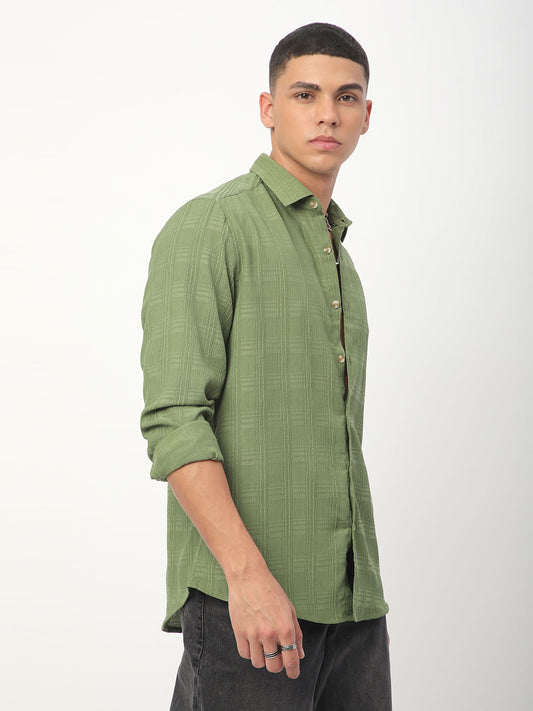 Sap Green Textured Creased Shirt
