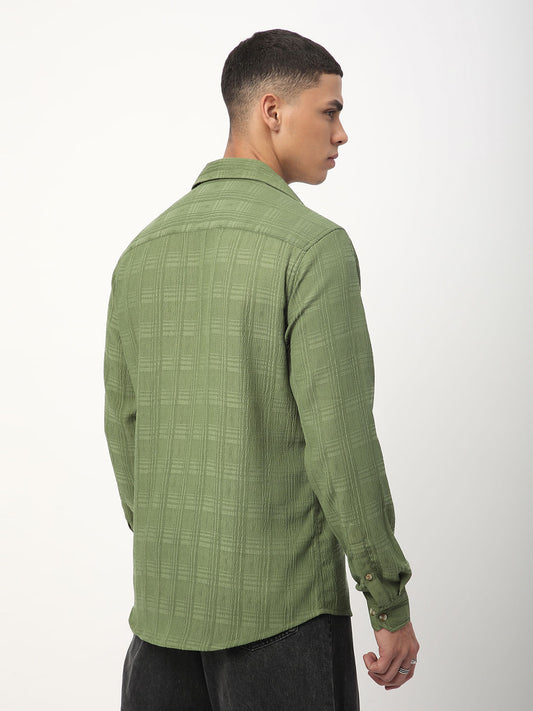 Sap Green Textured Creased Shirt