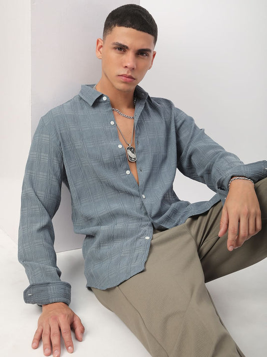 Silver Grey Textured Creased Shirt