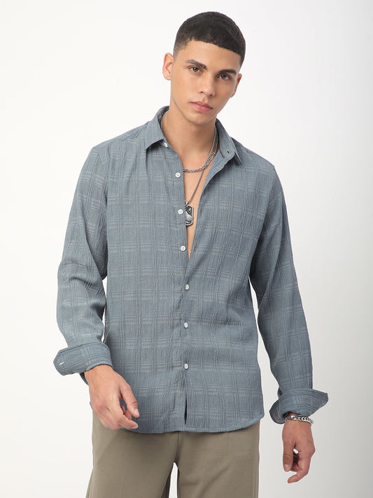 Silver Grey Textured Creased Shirt
