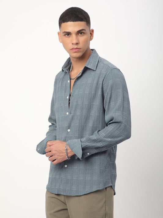 Silver Grey Textured Creased Shirt