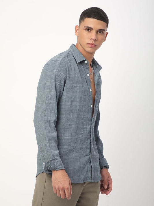 Silver Grey Textured Creased Shirt