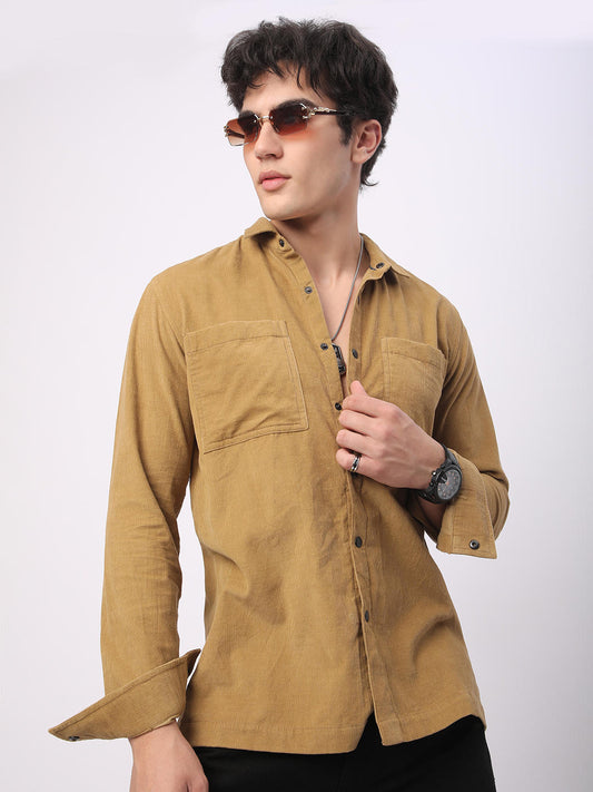 Debonair Khaki Double Pocket Corduroy Overshirt